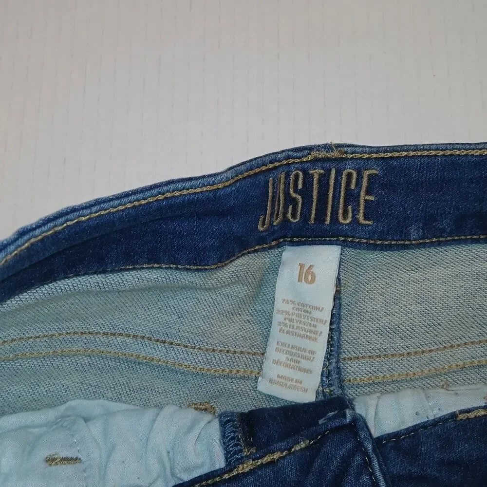Justice Girls Dark Wash Denim Cuffed Mid Thigh Shorts - Size 16